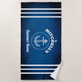 Nautic Design Navy Blue Strip Beach Handtuch (Vorderseite)