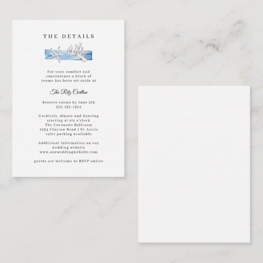 Nautic Driftwood Seashells Wedding Car Begleitkarte (Vorne/Hinten)