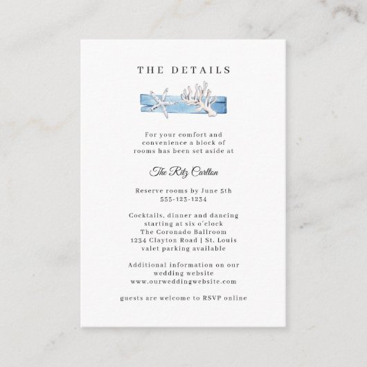 Nautic Driftwood Seashells Wedding Car Begleitkarte (Vorderseite)