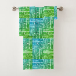 Nautic Driftwood Starfish Muster Blau Grün Badhandtuch Set