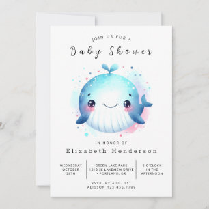 Nautic Editable Whale Baby Show Einladung