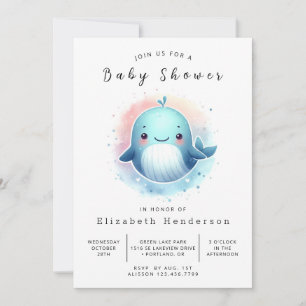 Nautic Editable Whale Baby Show Einladung
