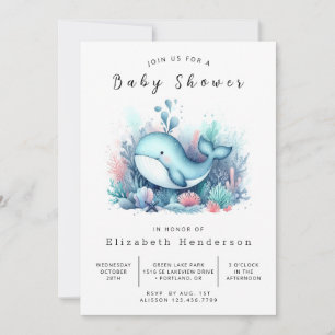 Nautic Editable Whale Baby Show Einladung