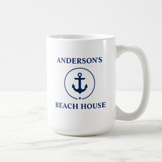 Nautic Familienname Beach House Blue Anchor groß Kaffeetasse (Rechts)
