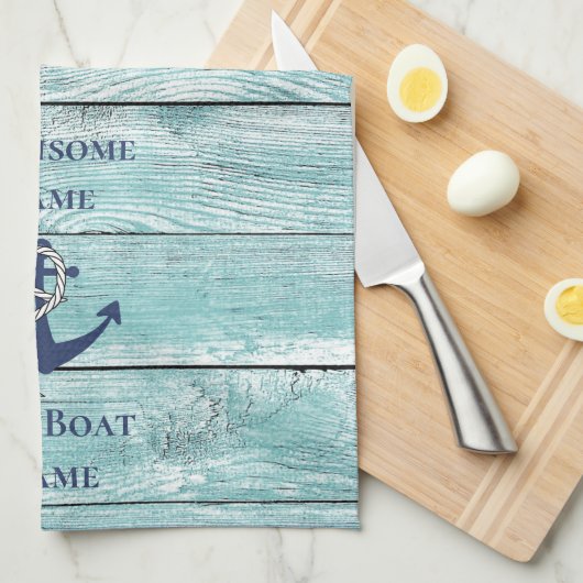 Nautic Family Boat Name Navy Anchor Geschirrtuch (Viertel Falte)