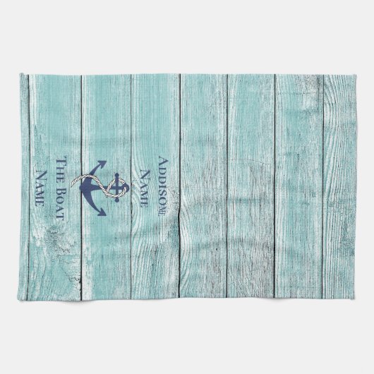 Nautic Family Boat Name Navy Anchor Geschirrtuch (Horizontal)