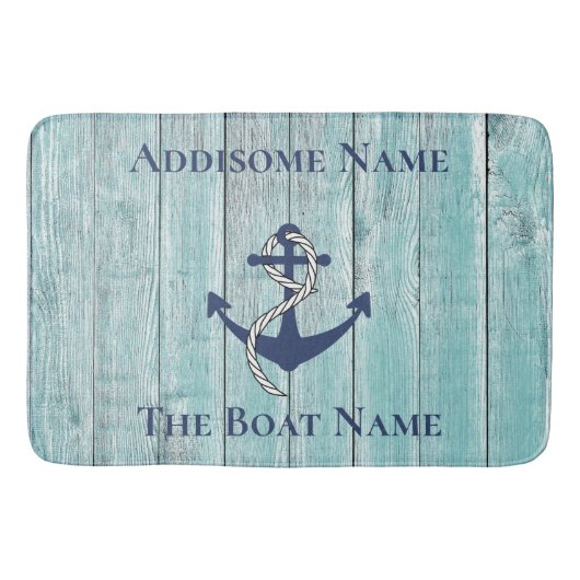 Nautic Family Boat Name Navy Anchor Table Lamp Badematte (Vorderseite)