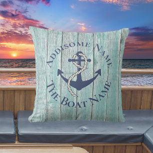 Nautic Family Boat Name Navy Anchor Throw Pille Kissen