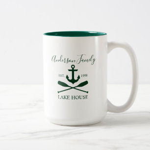 Nautic Family Lake House Green Anchor Oars Zweifarbige Tasse