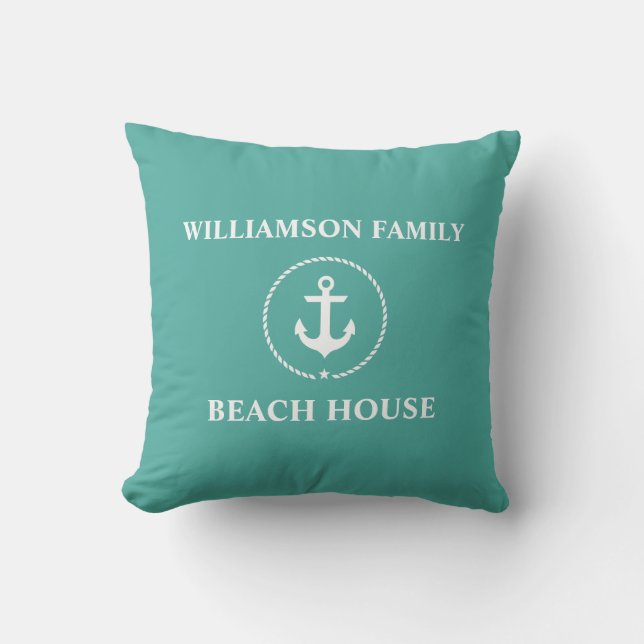 Nautic Family Name Beach House Kissen (Vorderseite)