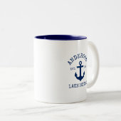 Nautic Family Name Lake House Blue Anchor B Zweifarbige Tasse (VorderseiteRechts)
