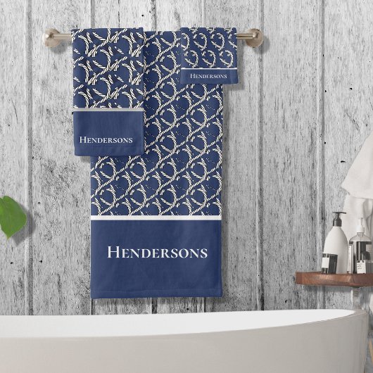 Nautic Family Navy Blue White Rope Badhandtuch Set