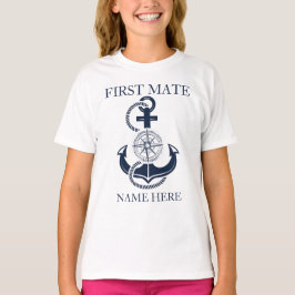 Nautic First Mate Boat Name Blue Anchor T-Shirt