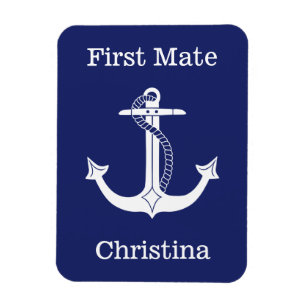 Nautic First Mate White Anchor Personalisiert Magnet