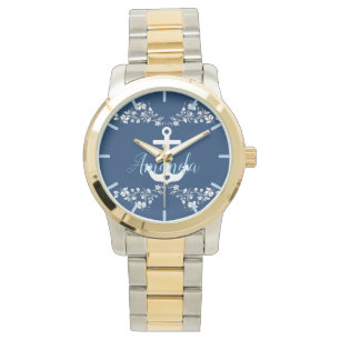 Nautic Floral & Anchor Armbanduhr