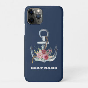 Nautic Floral Anchor Boat Name Navy Blue Case-Mate iPhone Hülle