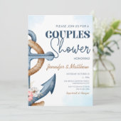 Nautic Floral Anchor Couples Polterabend Einladung (Stehend Vorderseite)