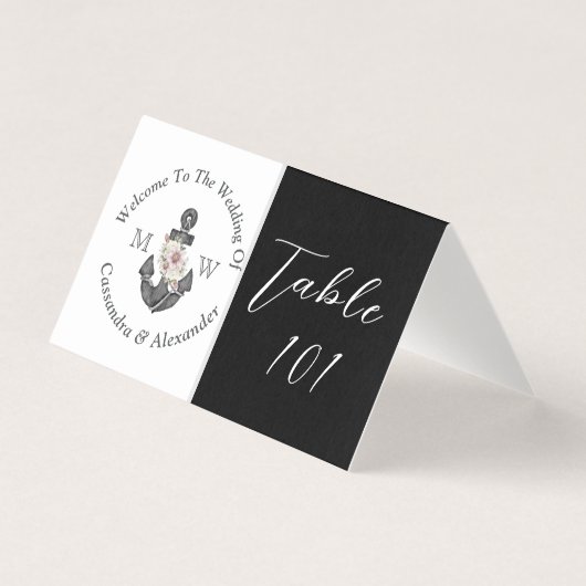 Nautic Floral Anchor Hochzeit Schwarz-Weiß (Vorderseite)