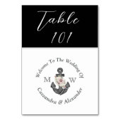 Nautic Floral Anchor Hochzeit Schwarz-Weiß Tischnummer (Rückseite)