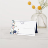 Nautic Floral Anchor Navy Blue Wedding Table Platzkarte (Rückseite)