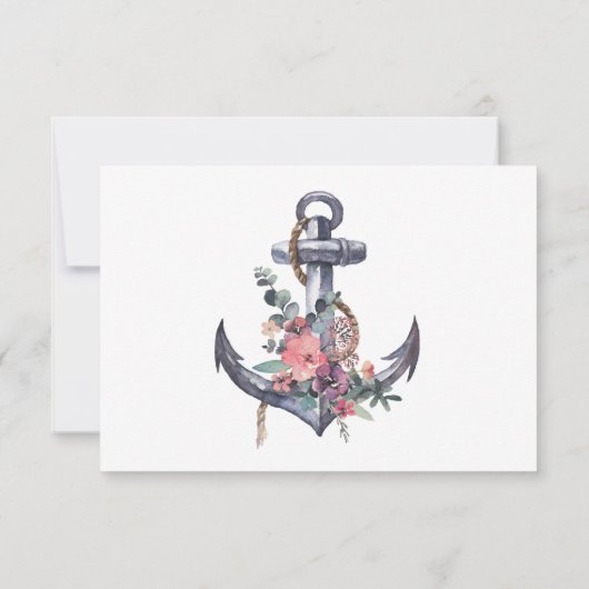 Nautic Floral Anchor Wedding RSVP Einladung (Rückseite)