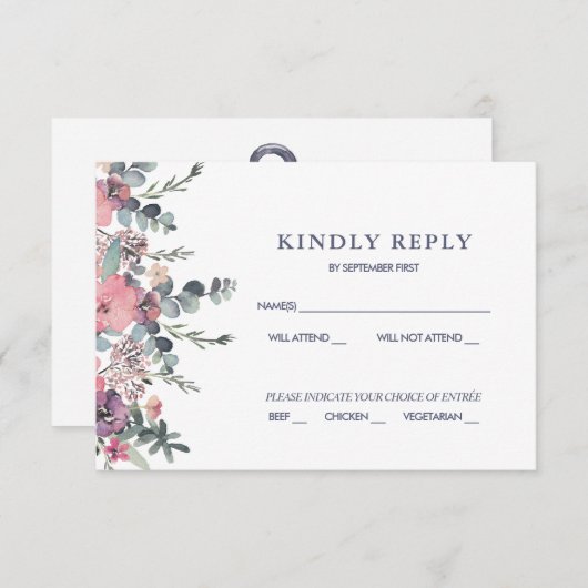 Nautic Floral Anchor Wedding RSVP Einladung (Vorne/Hinten)