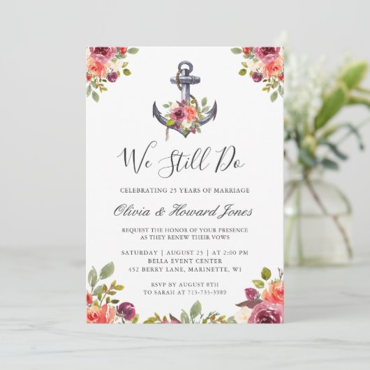 Nautic Floral Anker machen wir immer noch eine Neu Einladung (Stehend Vorderseite)