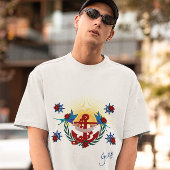 Nautic Floral Red Anchor Blue T-Shirt