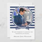 Nautic Foto Navy Blue White Stripes Abschluss Ankündigung (Rückseite)