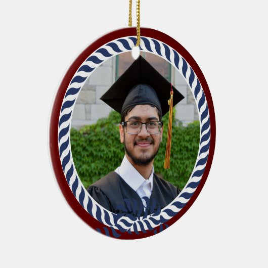 Nautic Foto Navy Blue White Stripes Abschluss Keramik Ornament (Rechts)