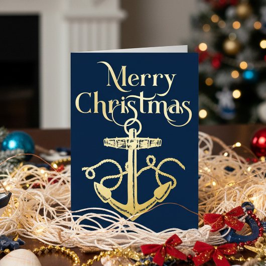 Nautic Frohe Weihnachts Anchor Navy Gold