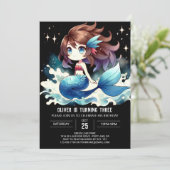 Nautic Fun Mermaid Birthday Einladung (Stehend Vorderseite)