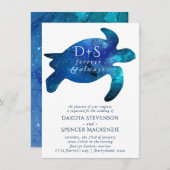 Nautic Galaxy Sea Turtle | Monografische Hochzeit Einladung (Vorne/Hinten)