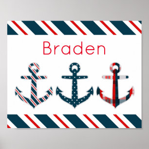 Nautic Gemustert Anchors Poster Print