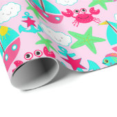 Nautic Gift Wrap Blue Pink Yellow Green Crabs Geschenkpapier (Rolleneckpunkt)