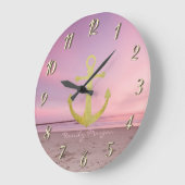 Nautic Gold Anchor Beach Sunset Große Wanduhr (Winkel)