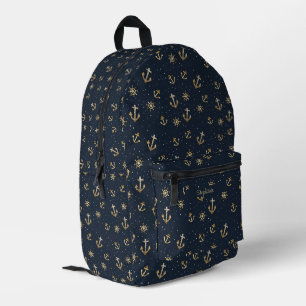 Nautic Gold Anchor & Helm Muster auf Blue Bedruckter Rucksack