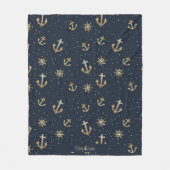 Nautic Gold Anchor & Helm Muster auf Blue Fleecedecke (Vorderseite)