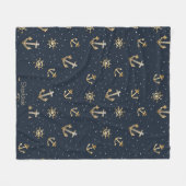 Nautic Gold Anchor & Helm Muster auf Blue Fleecedecke (Vorderseite (Horizontal))