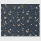 Nautic Gold Anchor & Helm Muster auf Blue Geschenkpapier (Flach)