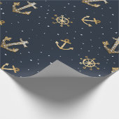 Nautic Gold Anchor & Helm Muster auf Blue Geschenkpapier (Ecke)