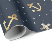 Nautic Gold Anchor & Helm Muster auf Blue Geschenkpapier (Rolleneckpunkt)