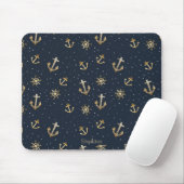 Nautic Gold Anchor & Helm Muster auf Blue Mousepad (Mit Mouse)