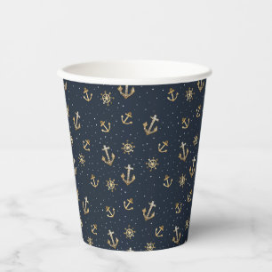 Nautic Gold Anchor & Helm Muster auf Blue Pappbecher