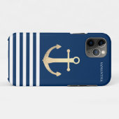 Nautic, Gold Anchor Navy Blue Striping Case-Mate iPhone Hülle (Rückseite (Horizontal))