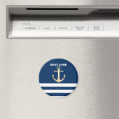 Nautic, Gold Anchor Navy Blue Striping Magnet (In Situ (Geschirrspüler))