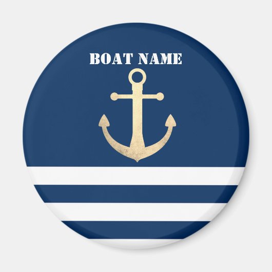 Nautic, Gold Anchor Navy Blue Striping Magnet (Vorne)