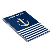 Nautic, Gold Anchor Navy Blue Striping Notizblock (Rechte Seite)