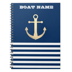 Nautic, Gold Anchor Navy Blue Striping Notizblock