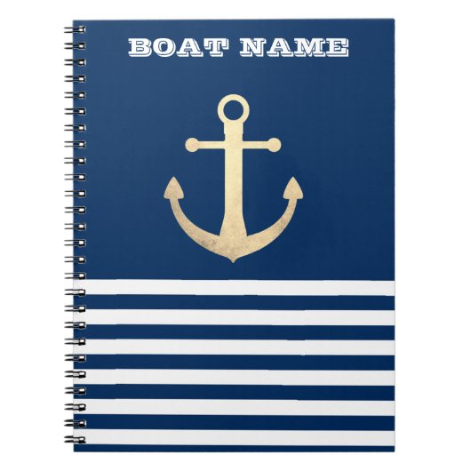 Nautic, Gold Anchor Navy Blue Striping Notizblock (Vorderseite)